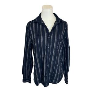 VINCE Classic Fit Flannel Button Down Shirt Mens size M Navy Blur Stripe Warm